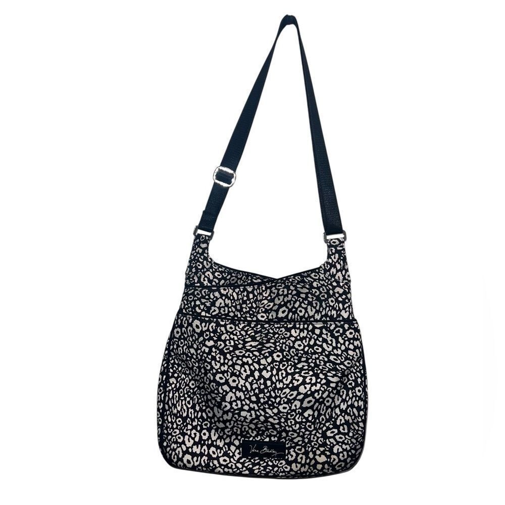 Vera Bradley Black White Leopard Print Quilted Crossbody Bag Adjustable Strap - Picture 1 of 13